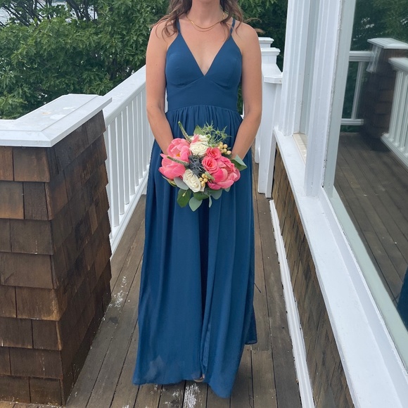 Slate Blue Chiffon Bridesmaid Dress - Picture 7 of 10